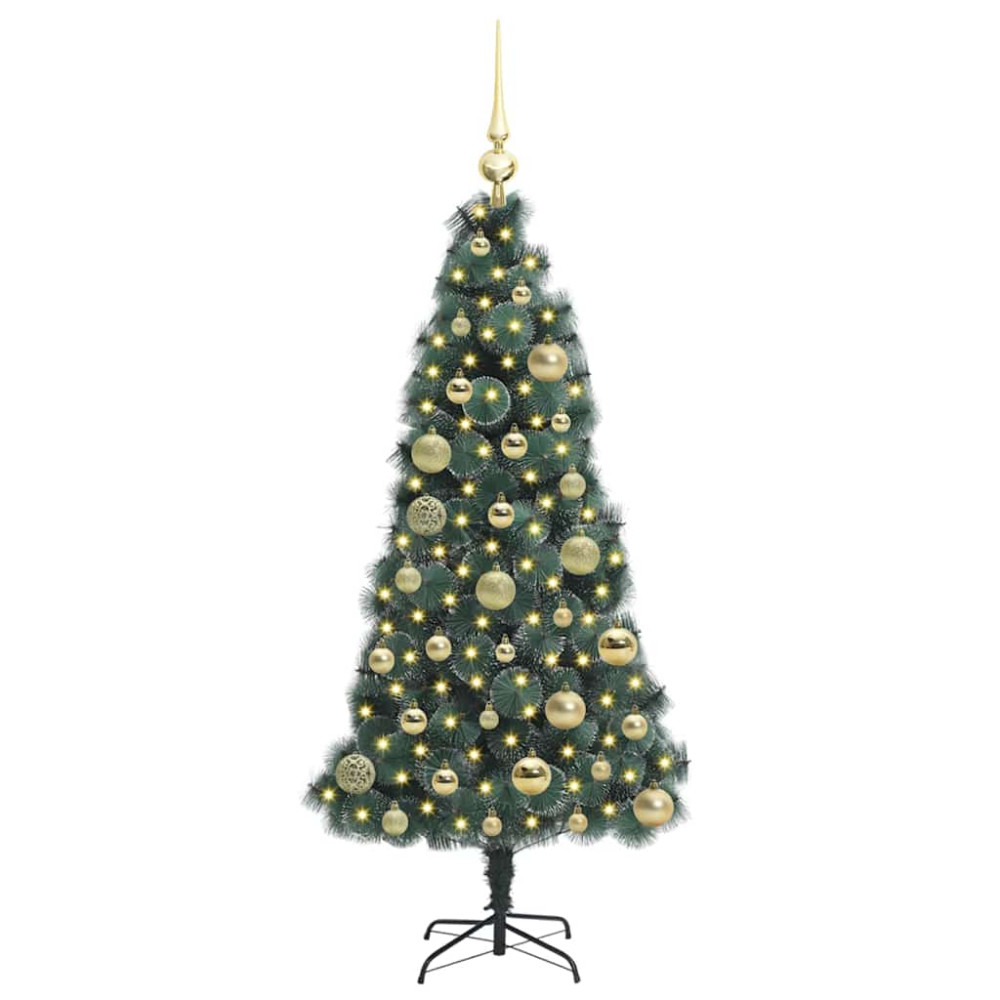 Produktbild för Konstgjord förbelyst julgran med kulset Grön 120 cm PET