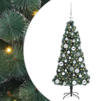 Produktbild för Konstgjord förbelyst julgran med kulset Grön 120 cm PET