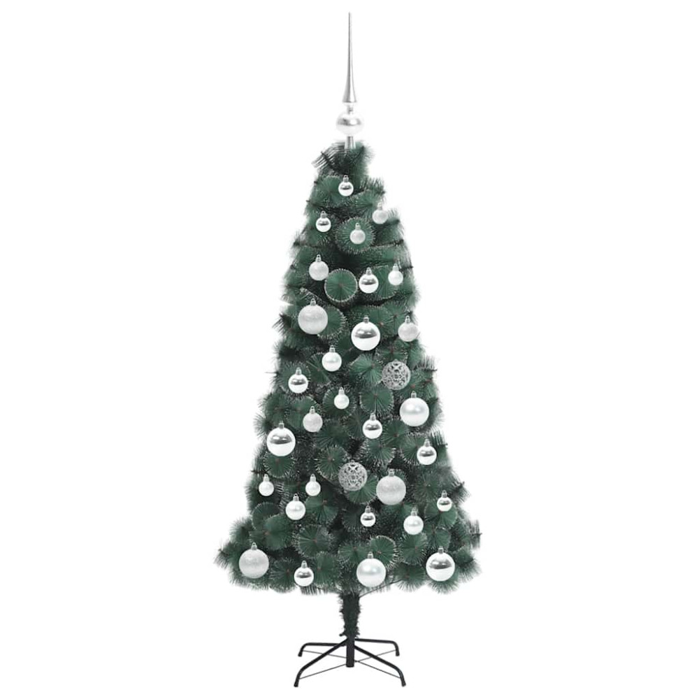 Produktbild för Konstgjord förbelyst julgran med kulset Grön 120 cm PET