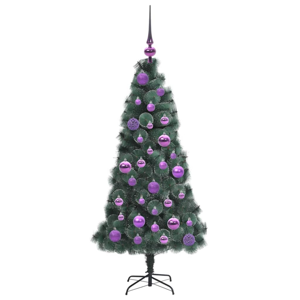Produktbild för Konstgjord Förbelyst Julgran med Bollar Grön 120 cm PET