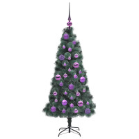 Produktbild för Konstgjord Förbelyst Julgran med Bollar Grön 120 cm PET