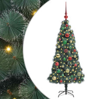 Produktbild för Konstgjord förbelyst julgran med kulset Grön 120 cm PET