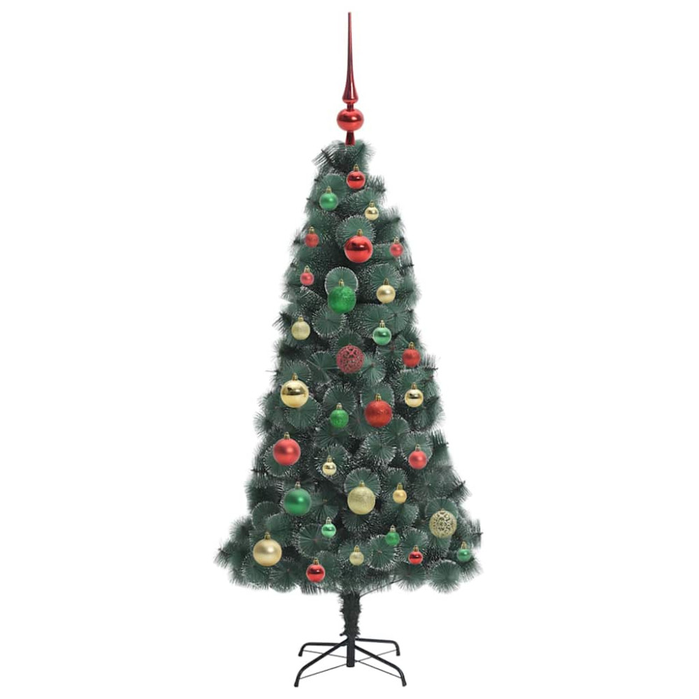 Produktbild för Konstgjord förbelyst julgran med kulset Grön 120 cm PET
