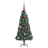 Produktbild för Konstgjord förbelyst julgran med kulset Grön 120 cm PET