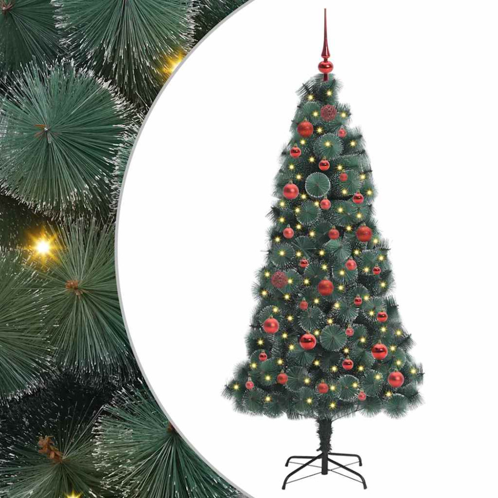 Produktbild för Konstgjord förbelyst julgran med bollsats Grön 150 cm PET