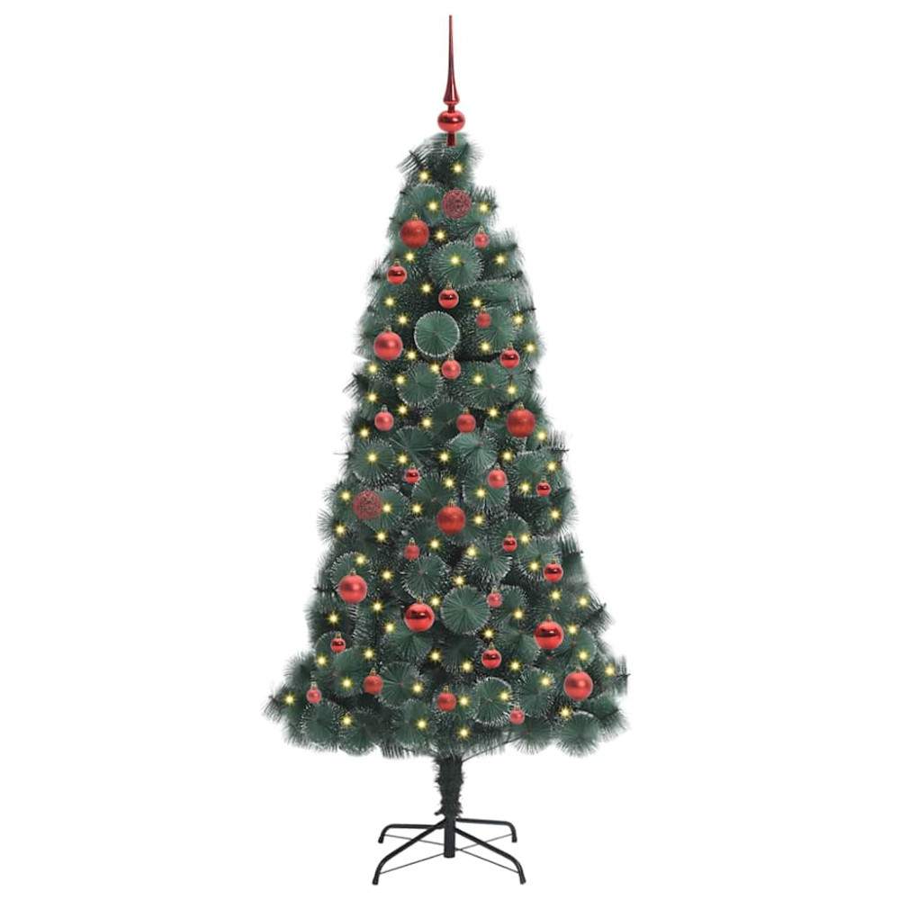 Produktbild för Konstgjord förbelyst julgran med bollsats Grön 150 cm PET