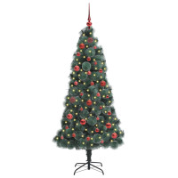 Produktbild för Konstgjord förbelyst julgran med bollsats Grön 150 cm PET
