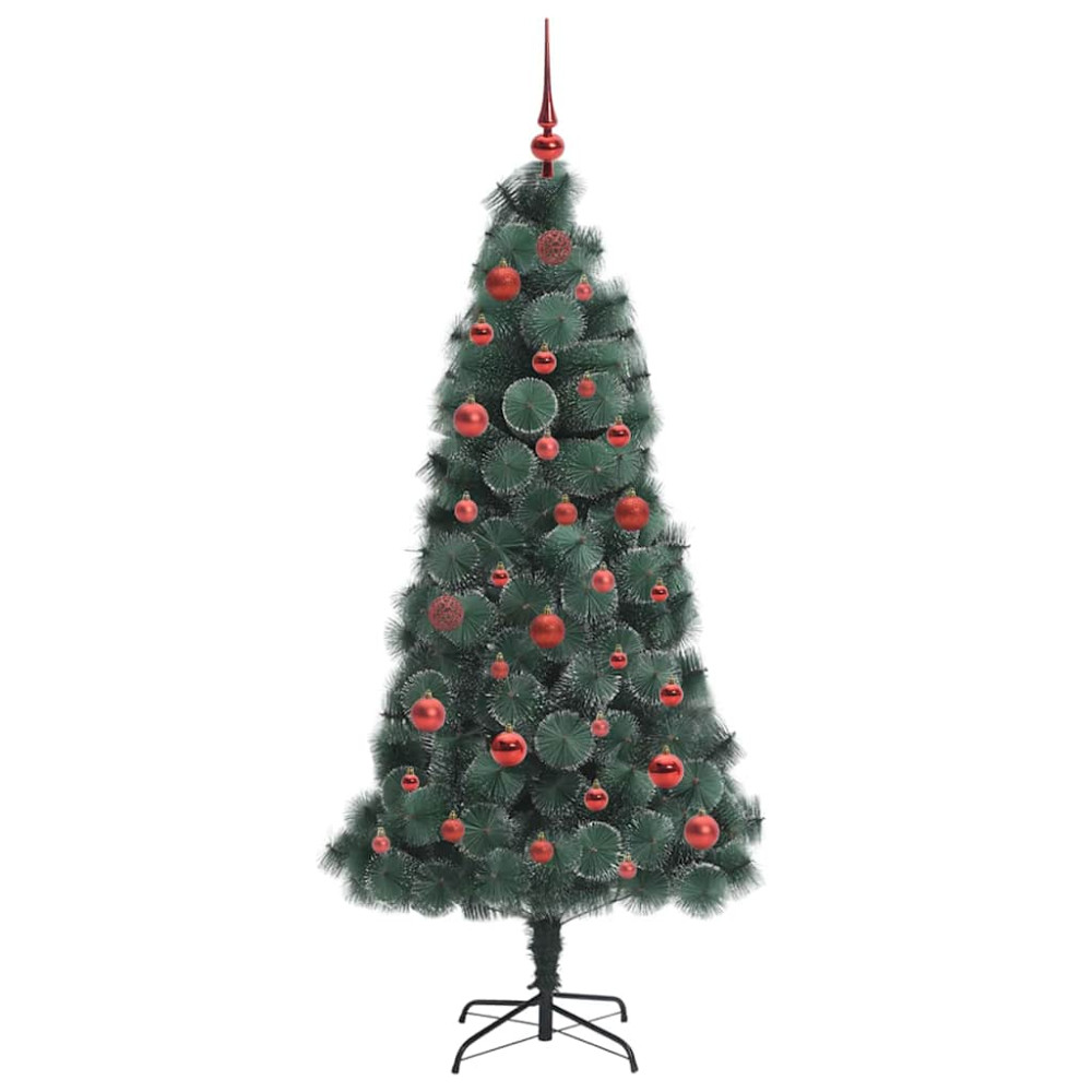 Produktbild för Konstgjord förbelyst julgran med bollsats Grön 150 cm PET