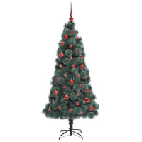 Produktbild för Konstgjord förbelyst julgran med bollsats Grön 150 cm PET