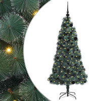 Produktbild för Konstigt förbelyst julgran med bollsats Grön 150 cm PET