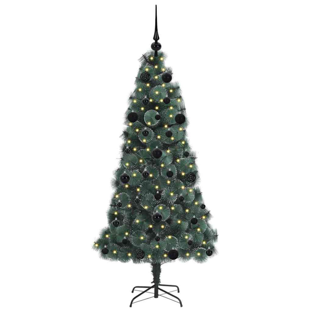 Produktbild för Konstigt förbelyst julgran med bollsats Grön 150 cm PET
