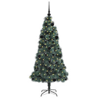 Produktbild för Konstigt förbelyst julgran med bollsats Grön 150 cm PET