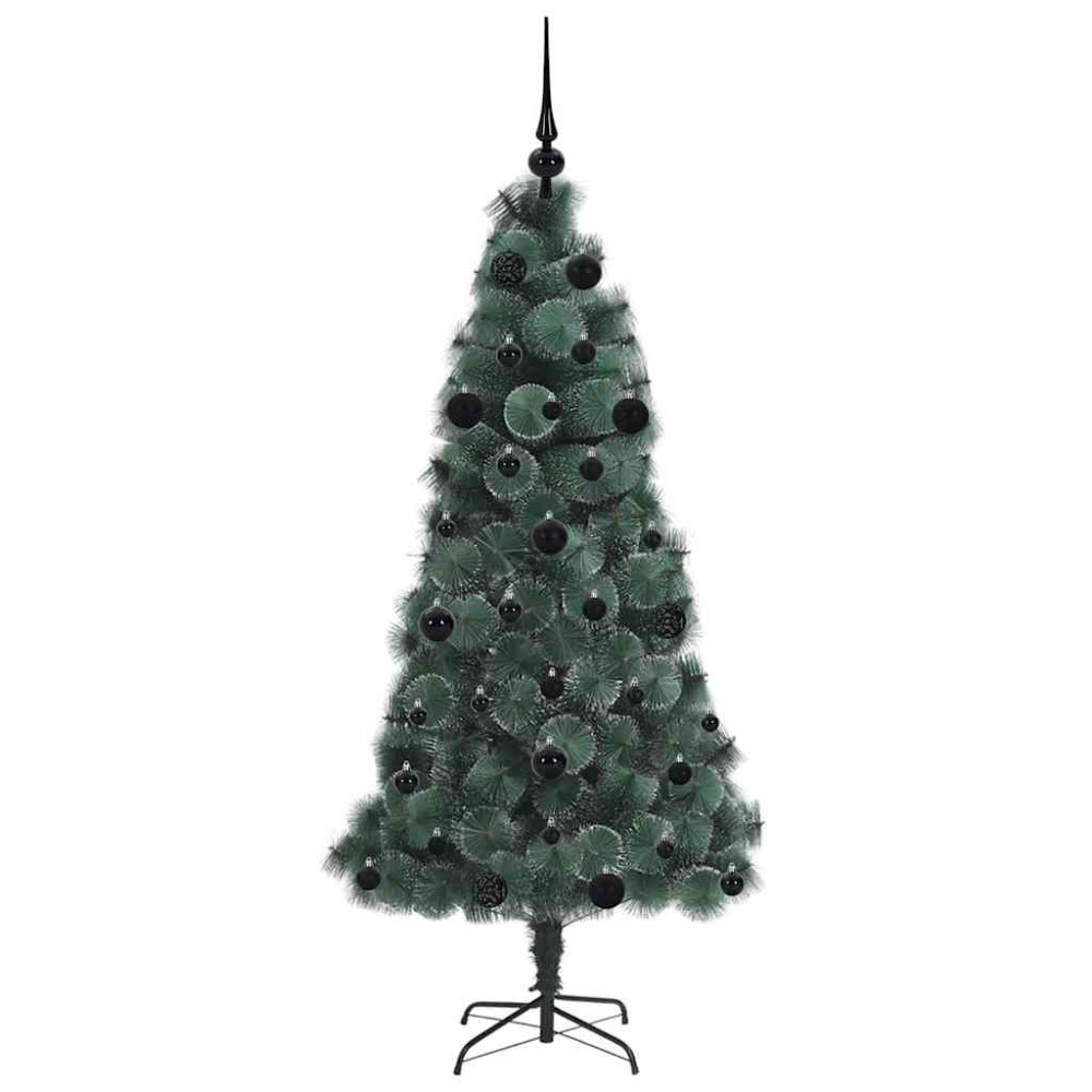 Produktbild för Konstigt förbelyst julgran med bollsats Grön 150 cm PET