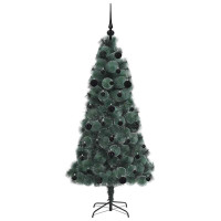 Produktbild för Konstigt förbelyst julgran med bollsats Grön 150 cm PET