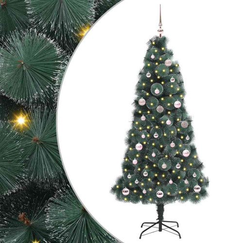 vidaXL Konstgjord förbelyst julgran med bollset Grön 150 cm PET