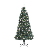 Produktbild för Konstgjord förbelyst julgran med bollset Grön 150 cm PET