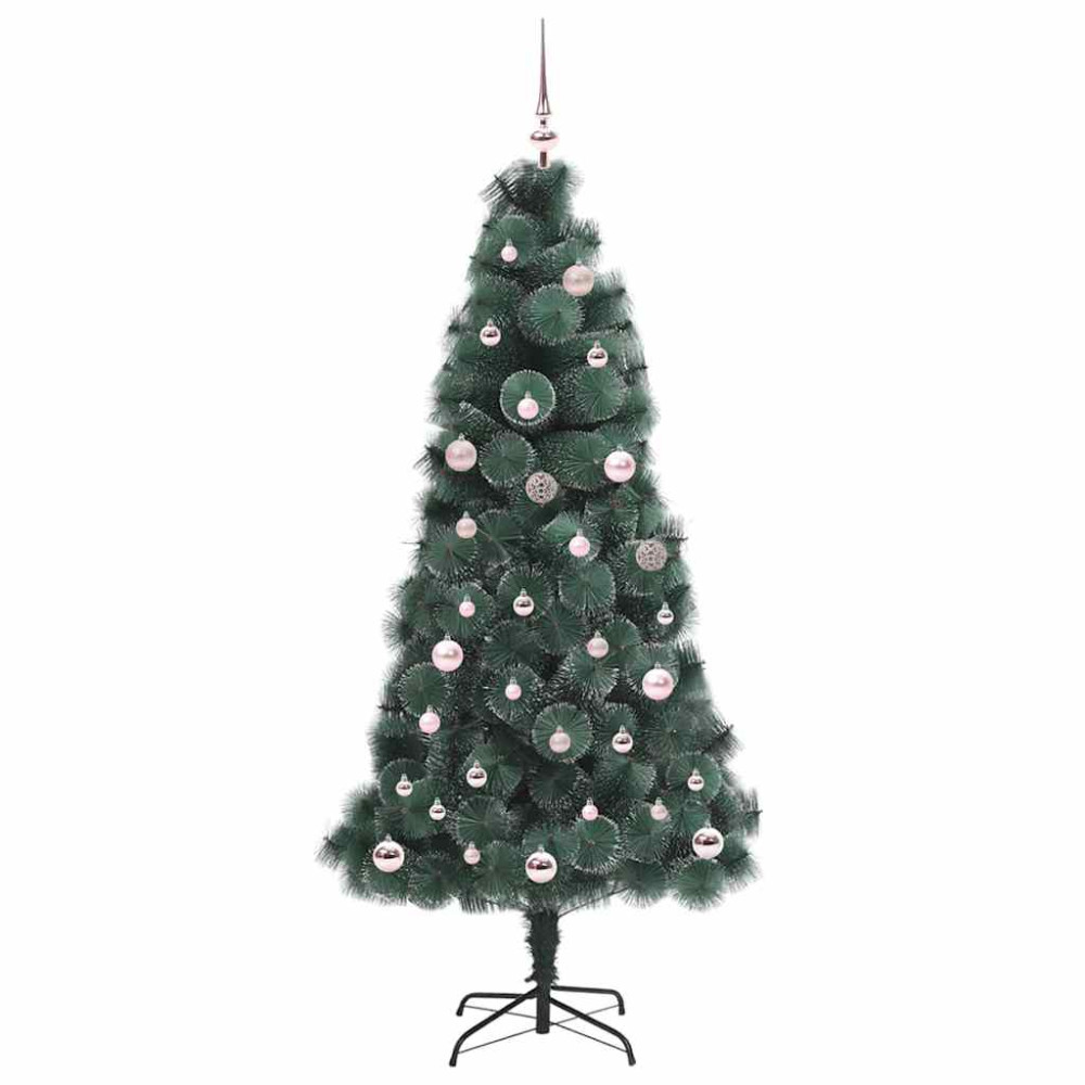 Produktbild för Konstgjord förbelyst julgran med bollset Grön 150 cm PET