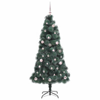 Produktbild för Konstgjord förbelyst julgran med bollset Grön 150 cm PET