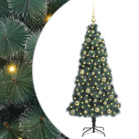 Produktbild för Konstgjord förbelyst julgran med bollsats Grön 150 cm PET