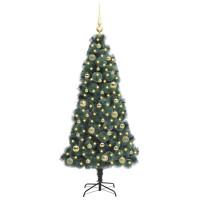 Produktbild för Konstgjord förbelyst julgran med bollsats Grön 150 cm PET