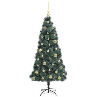 Produktbild för Konstgjord förbelyst julgran med bollsats Grön 150 cm PET