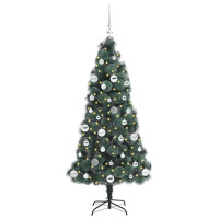 Produktbild för Kunstig förbelyst julgran med bollar med stativ Grön 150 cm PET
