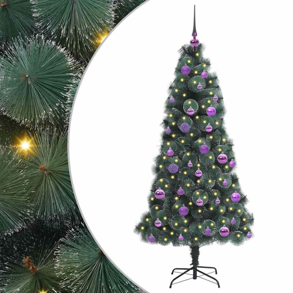 Produktbild för Konstgjord Förbelyst Julgran med Kulset Grön 150 cm PET