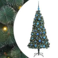 Produktbild för Konstgjord förbelyst julgran med bollsats Grön 150 cm PET