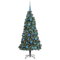 Produktbild för Konstgjord förbelyst julgran med bollsats Grön 150 cm PET