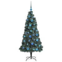 Produktbild för Konstgjord förbelyst julgran med bollsats Grön 150 cm PET