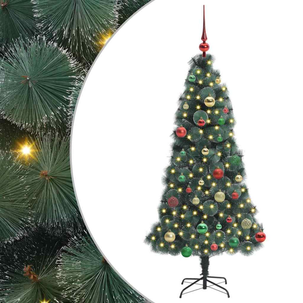 Produktbild för Konstgjord förbelyst julgran med kulset Grön 150 cm PET