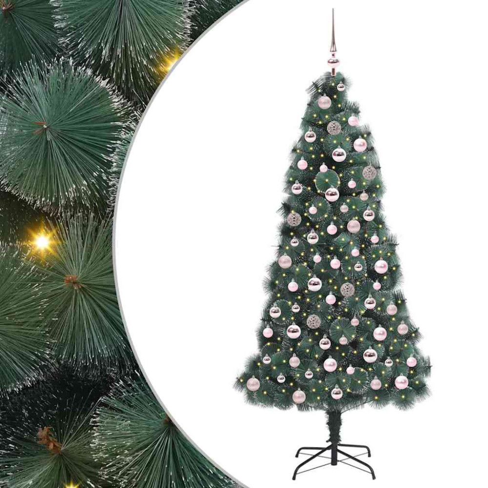 Produktbild för Konstgjord för-belyst julgran med kulset Grön 180 cm PET