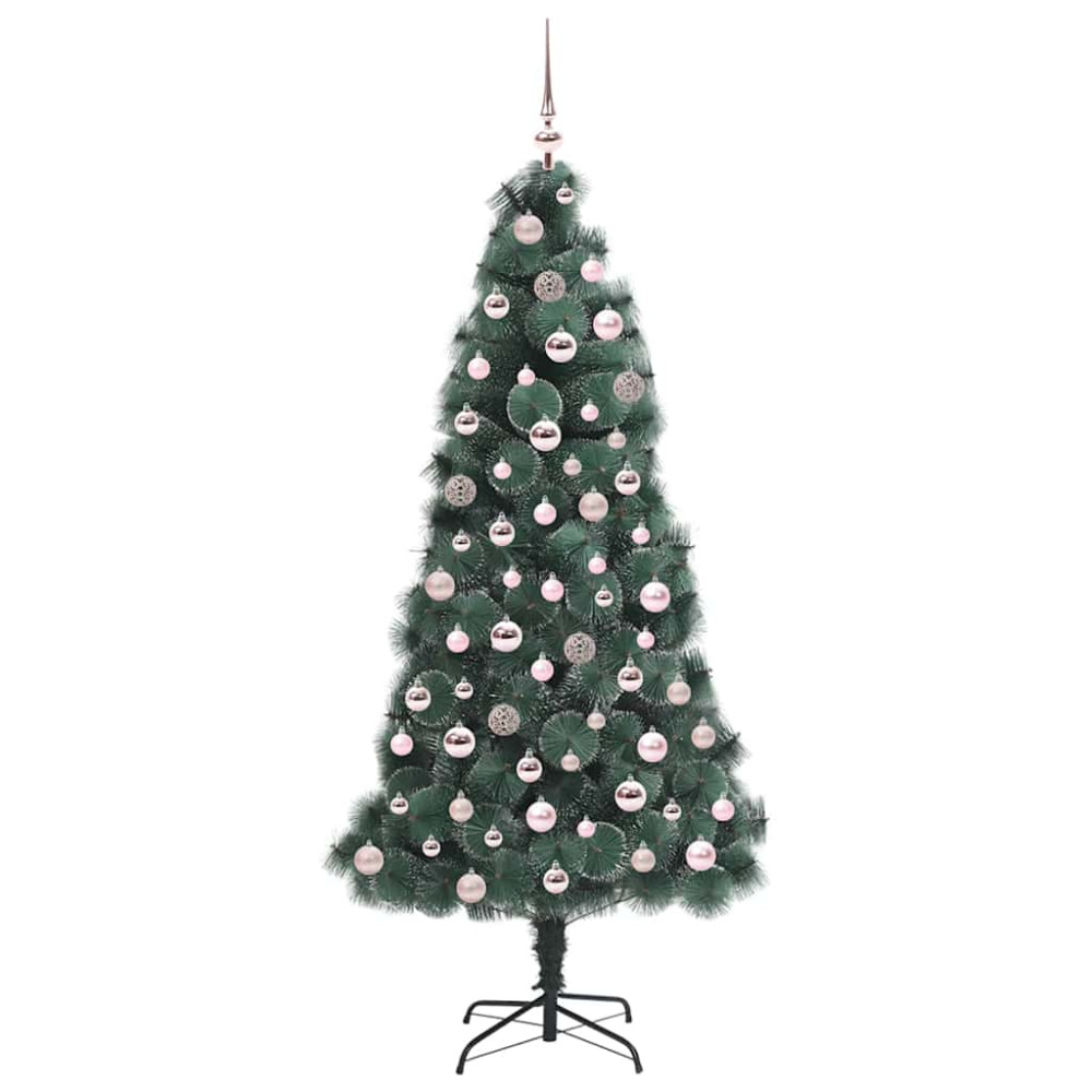 Produktbild för Konstgjord för-belyst julgran med kulset Grön 180 cm PET