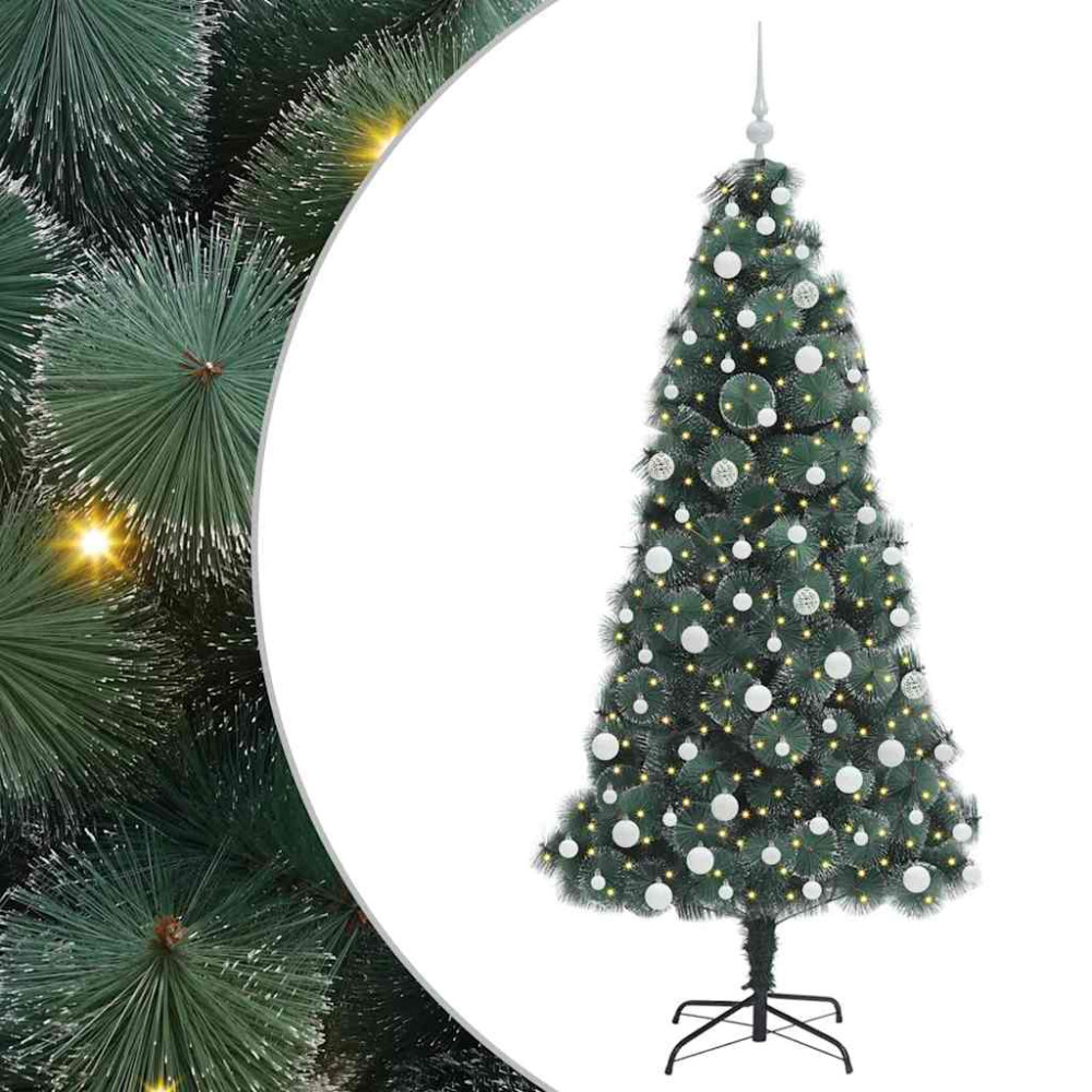 Produktbild för Konstgjord förbelyst julgran med kulset Grön 180 cm PET