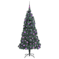 Produktbild för Konstgjord förbelyst julgran med kulset Grön 180 cm PET