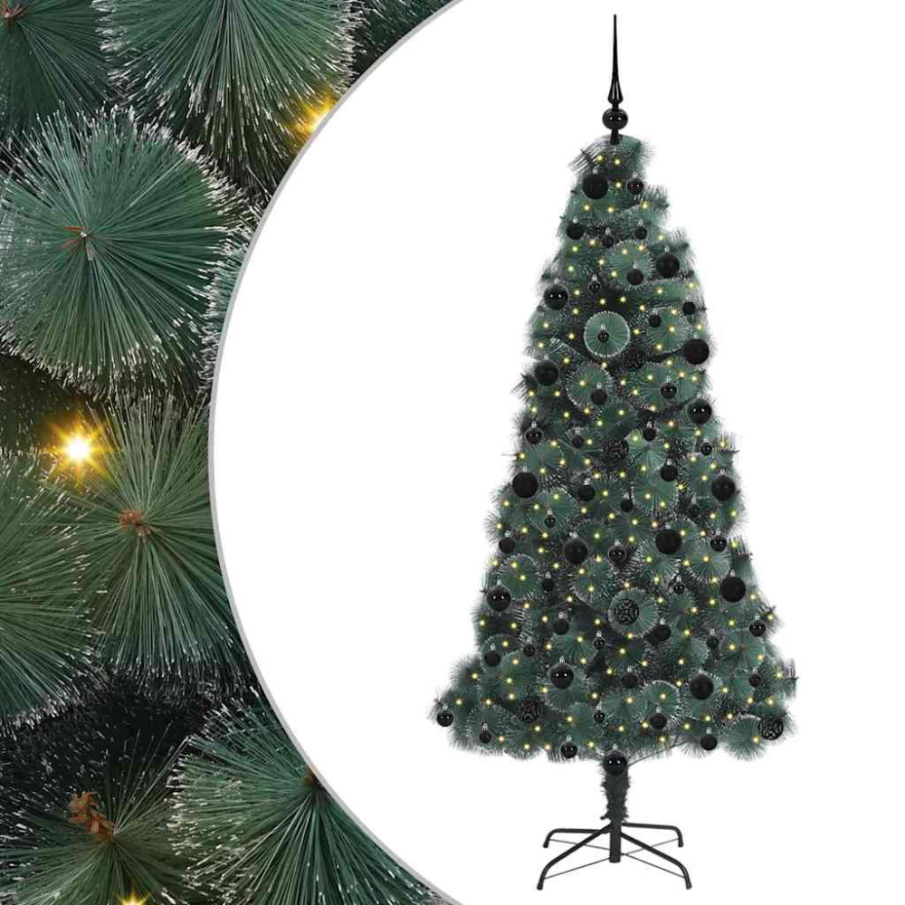 Produktbild för Konstgjort förbelyst julgran med bollsats Grön 210 cm PET