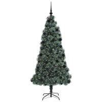 Produktbild för Konstgjort förbelyst julgran med bollsats Grön 210 cm PET