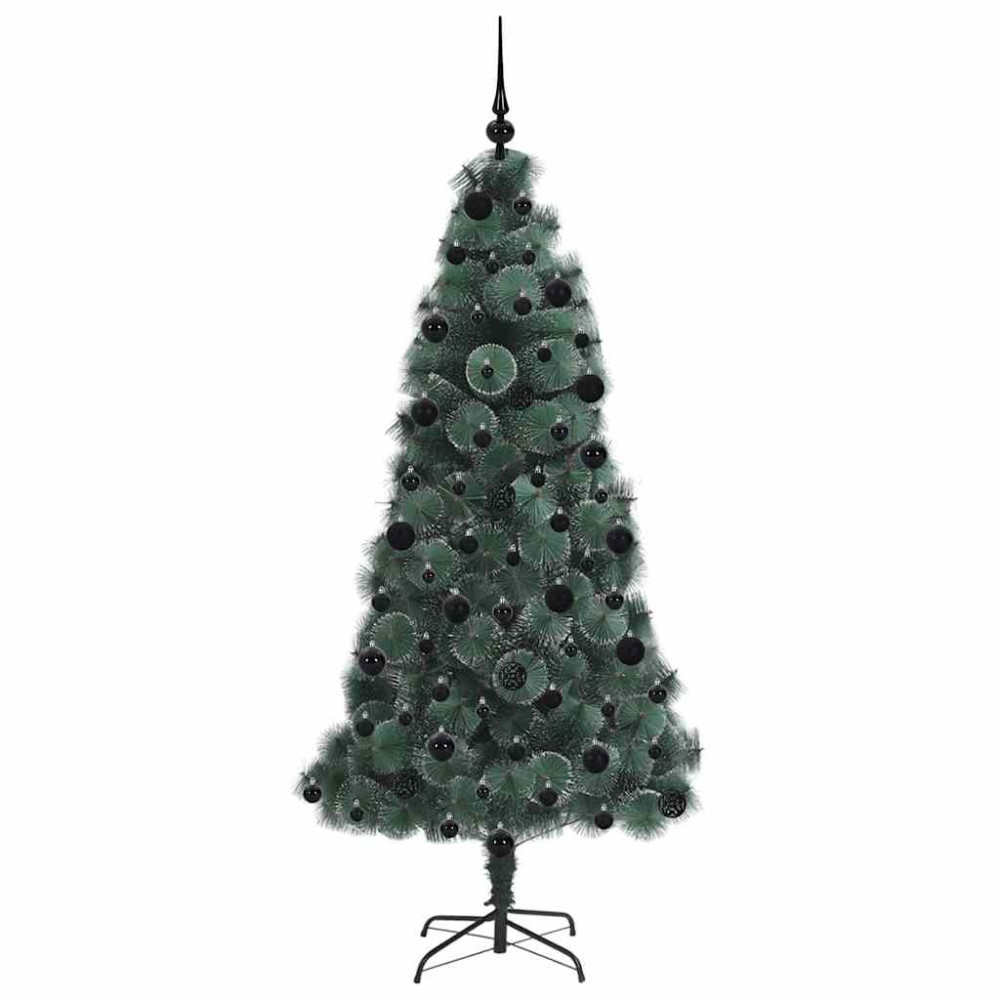 Produktbild för Konstgjort förbelyst julgran med bollsats Grön 210 cm PET