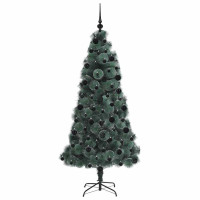 Produktbild för Konstgjort förbelyst julgran med bollsats Grön 210 cm PET