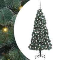 Produktbild för Konstgjord förbelyst julgran med bollar Grön 210 cm PET