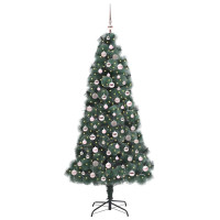 Produktbild för Konstgjord förbelyst julgran med bollar Grön 210 cm PET
