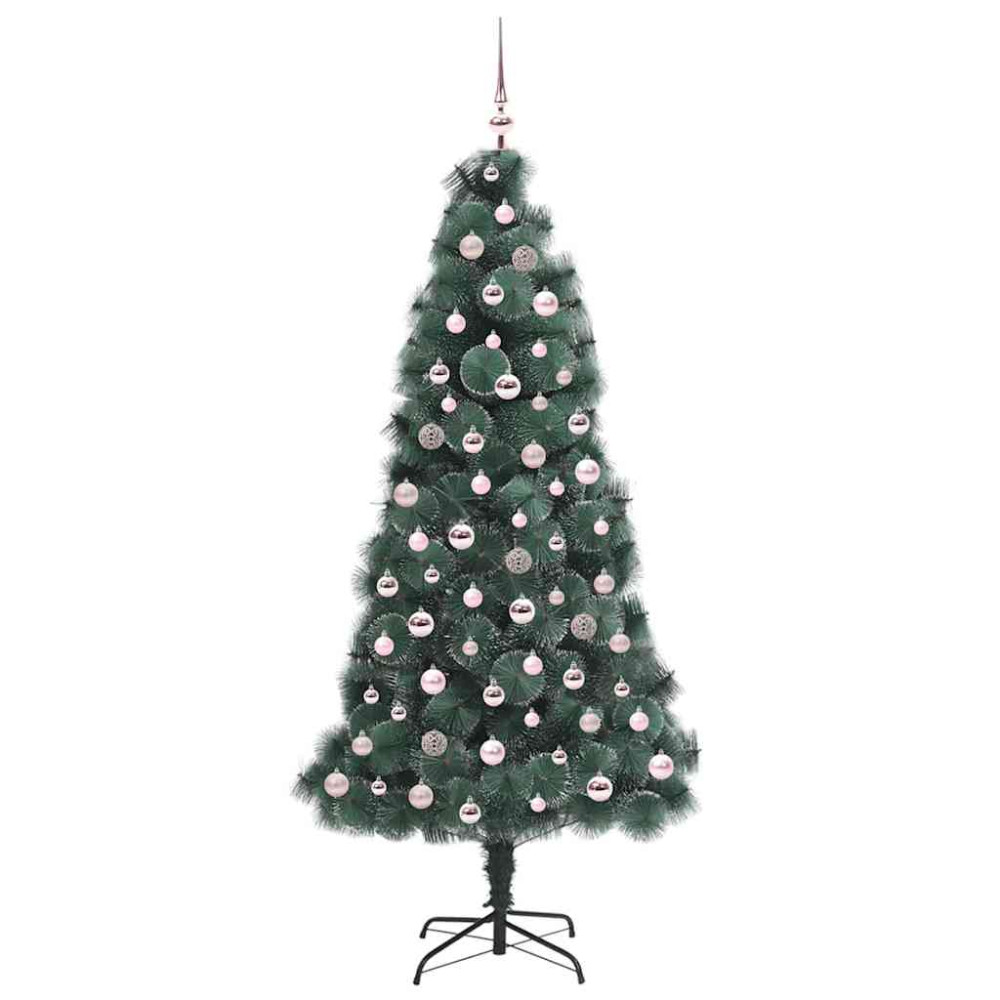 Produktbild för Konstgjord förbelyst julgran med bollar Grön 210 cm PET