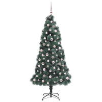Produktbild för Konstgjord förbelyst julgran med bollar Grön 210 cm PET