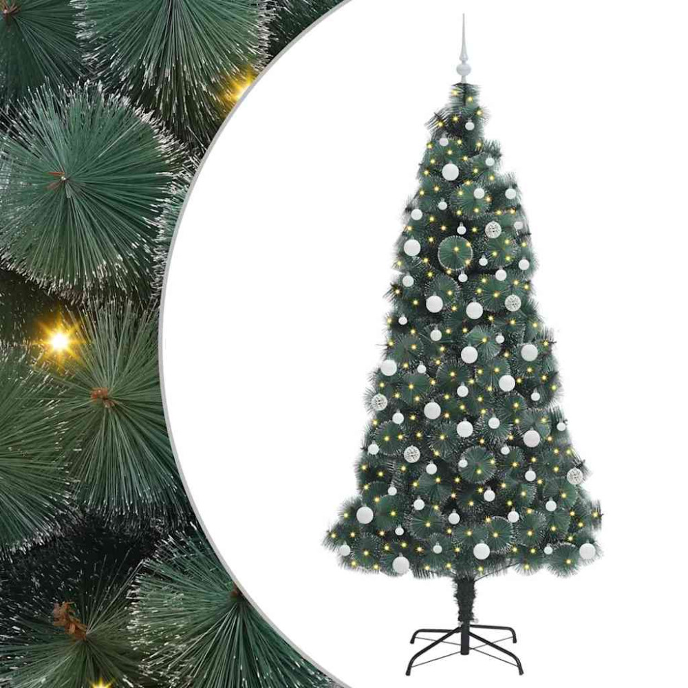 Produktbild för Konstigt Förbelyst Julgran med Bollsats Grön 210 cm PET