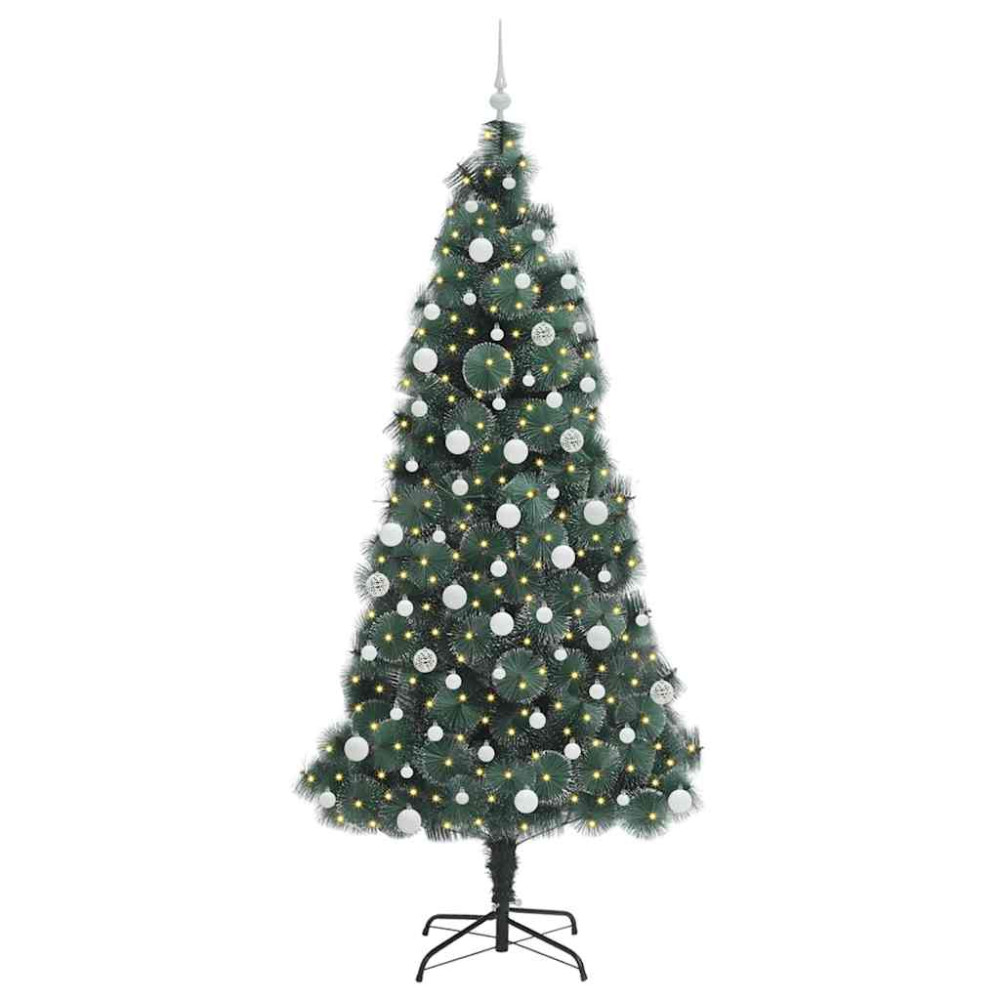 Produktbild för Konstigt Förbelyst Julgran med Bollsats Grön 210 cm PET