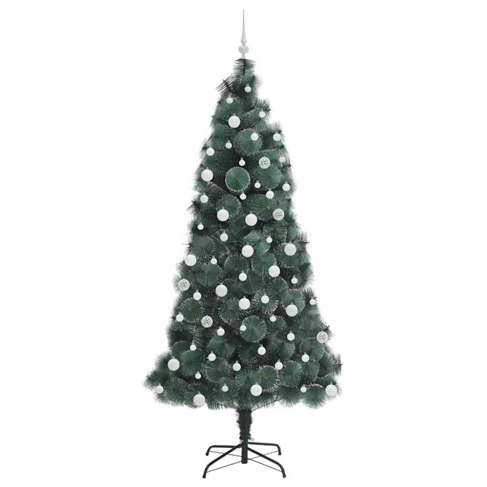Produktbild för Konstigt Förbelyst Julgran med Bollsats Grön 210 cm PET