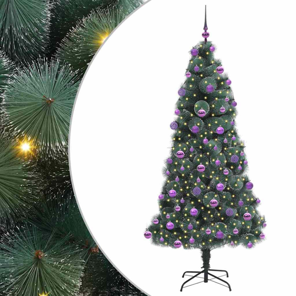 Produktbild för Konstgjord förbelyst julgran med kulset Grön 210 cm PET