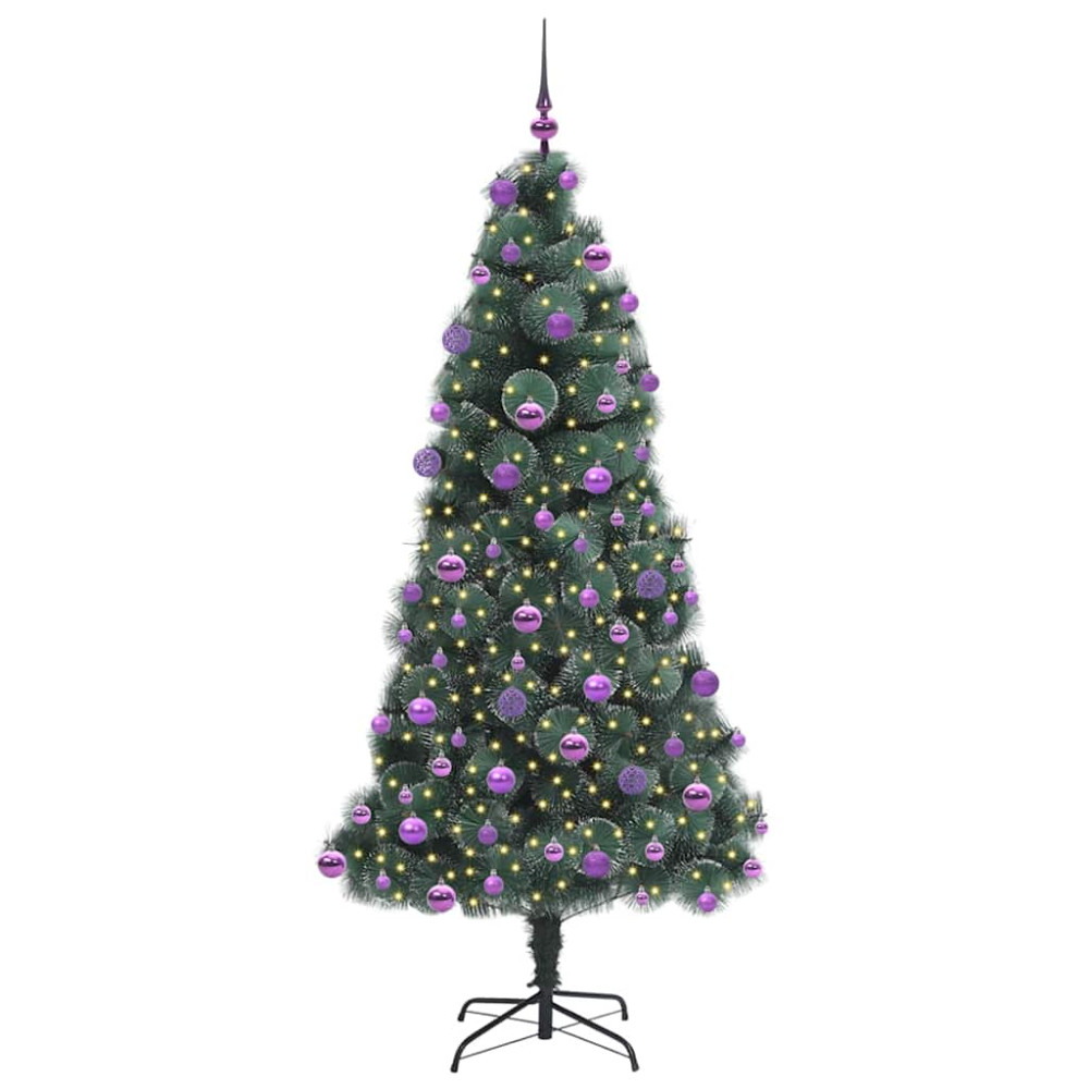 Produktbild för Konstgjord förbelyst julgran med kulset Grön 210 cm PET
