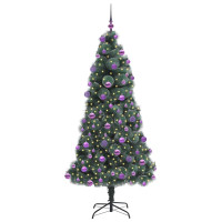 Produktbild för Konstgjord förbelyst julgran med kulset Grön 210 cm PET