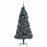Produktbild för Konstgjord förbelyst julgran med kulset Grön 210 cm PET